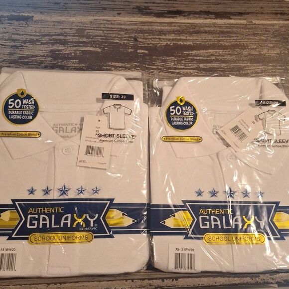 Galaxy School Uniform White Short Sleeve Polo‎ Shirt Sz 20 NEW (2 Pack) - Picture 1 of 2